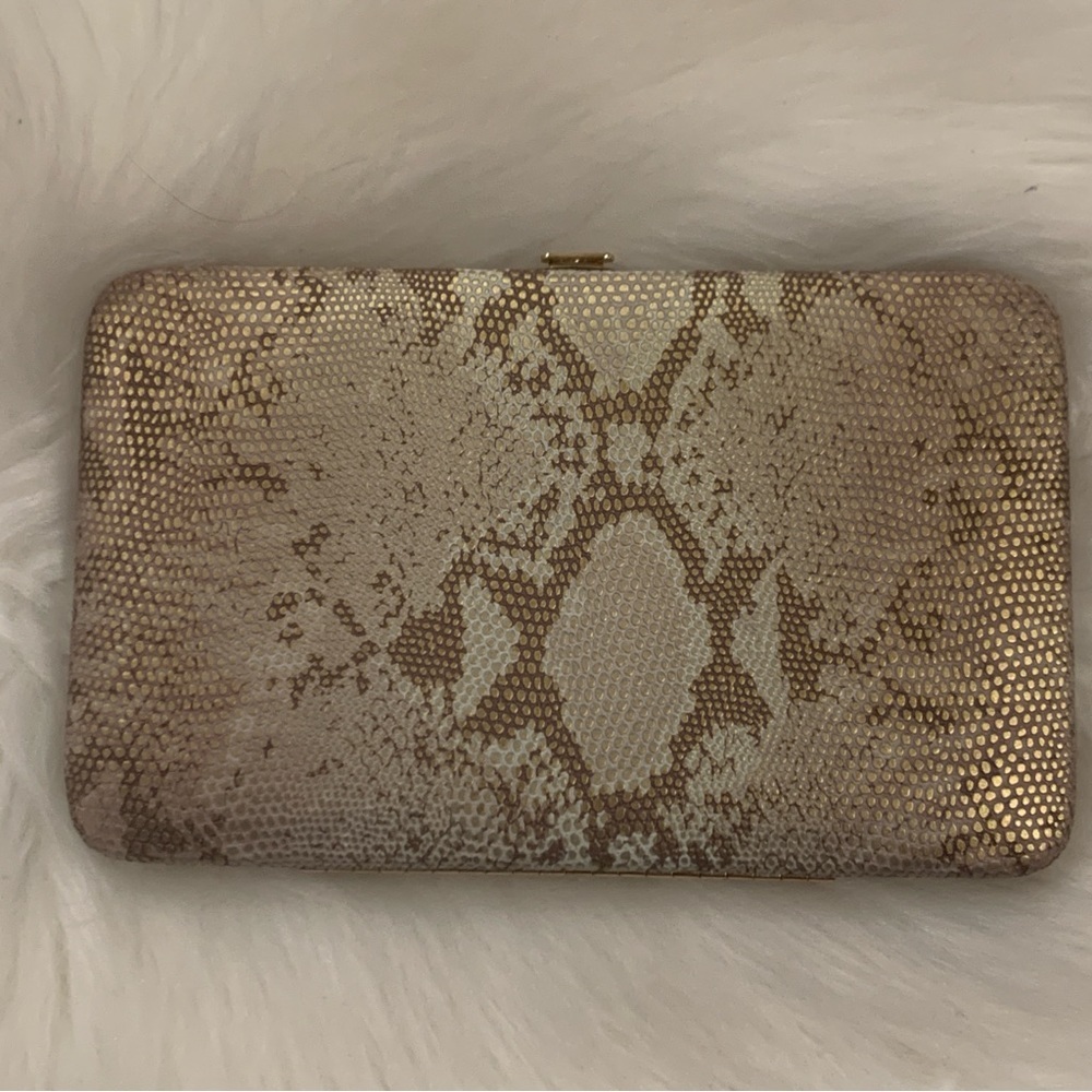 Sondra Roberts Animal Print Snakeskin Gold Interior Clutch